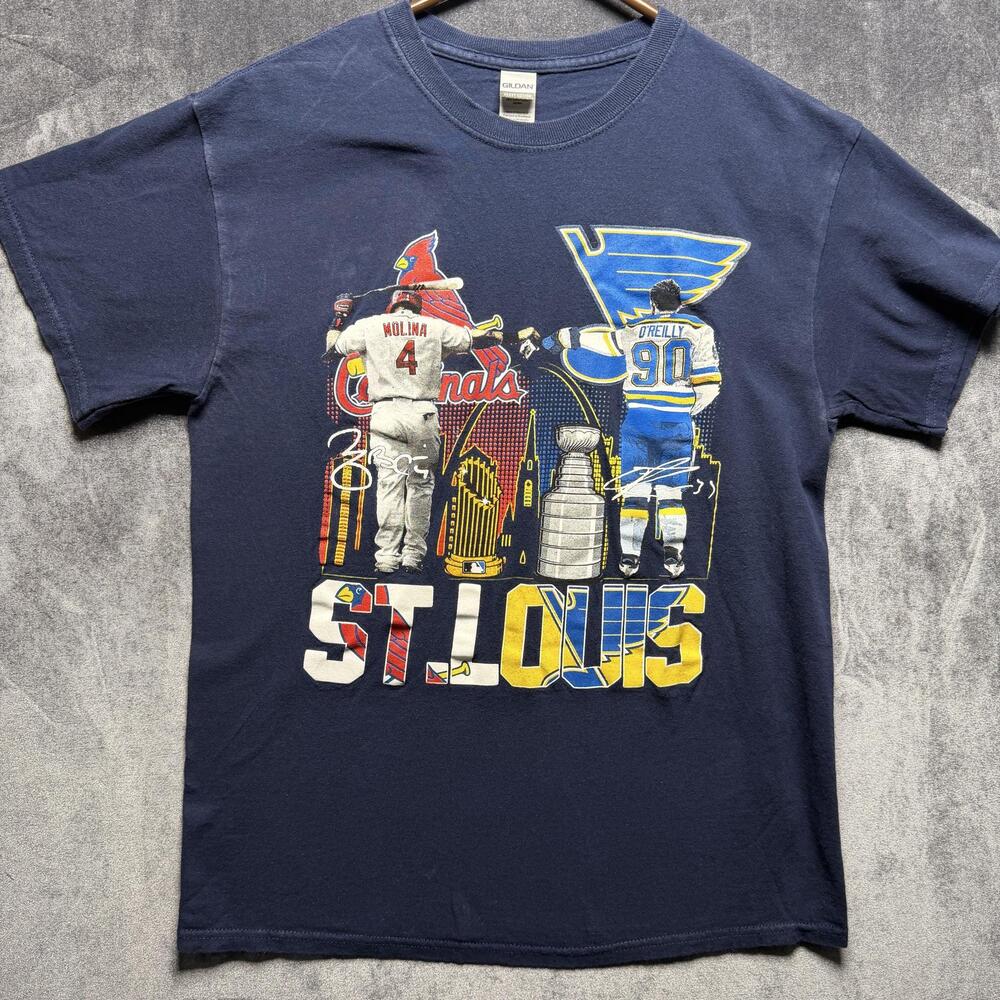 Gildan Shirt Mens Navy Graphic Heavy Cotton St Louis Cardinals Blues MLB NHL